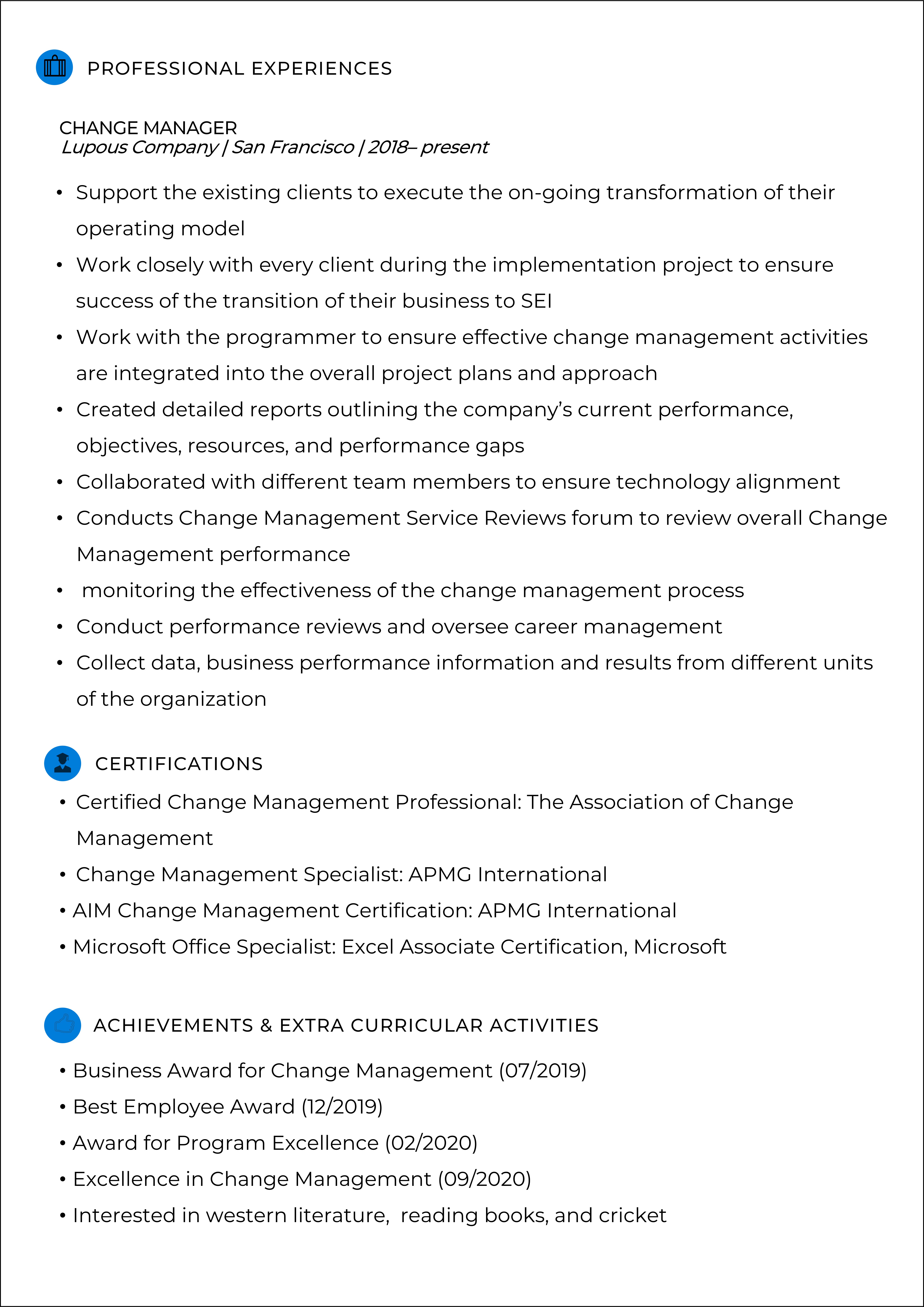 Change Manager Resume - Change Manager Resume - Invensis Learning